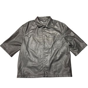 Zara Faux Leather Short-Sleeve Button-Up Shirt – Size L